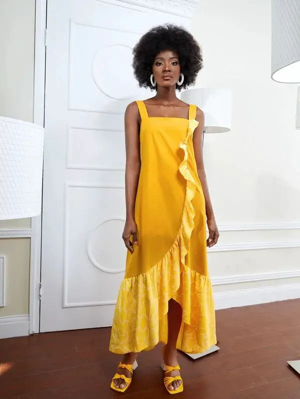 Mustard Dress with Yellow Shoes 