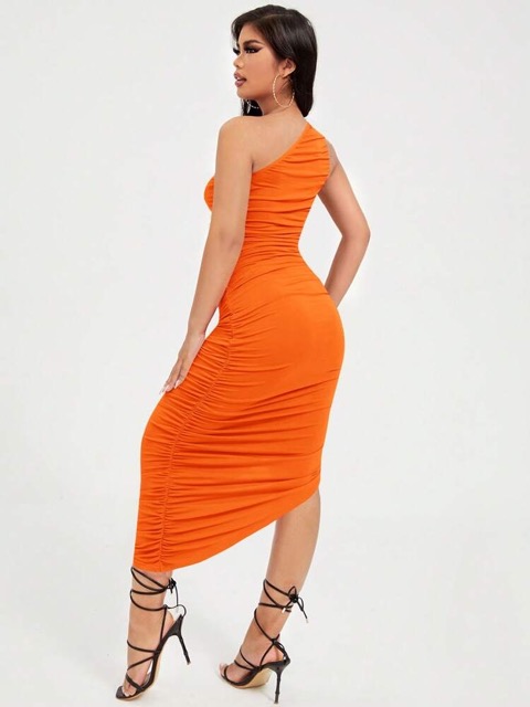 Orange Dress and Black Shoes