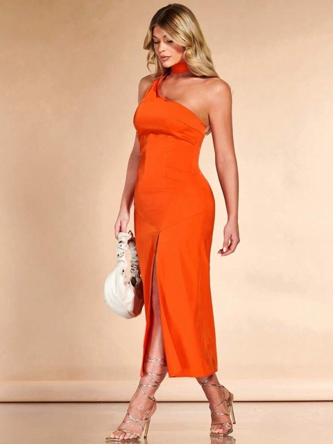 Orange Dress and Gold Shoes