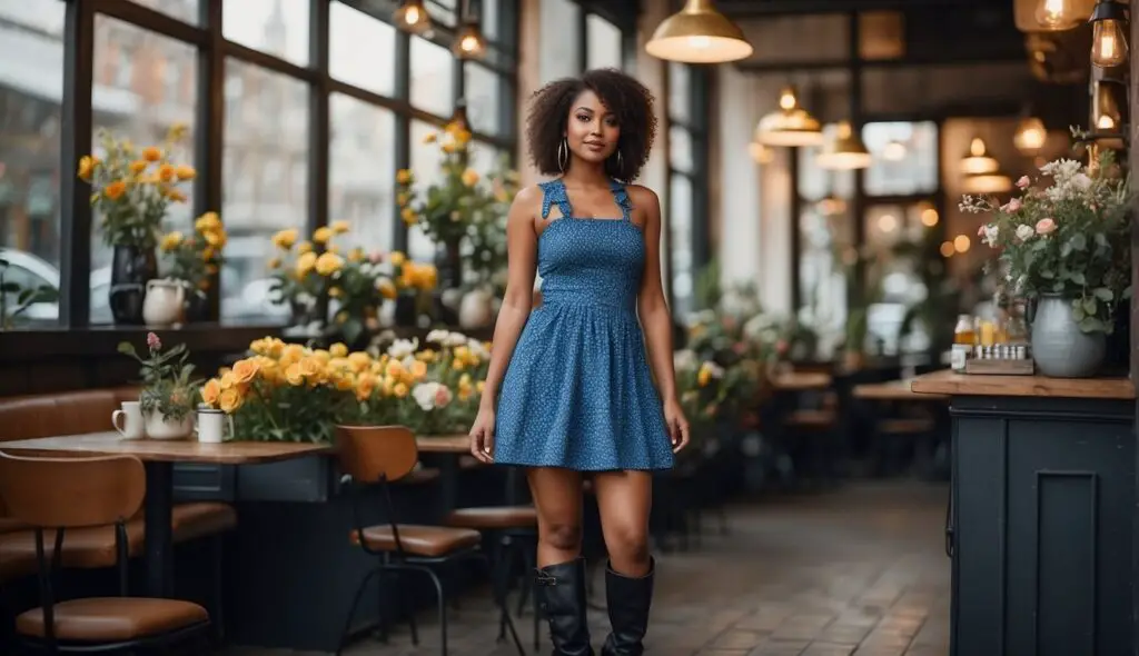 Blue Dress with Black Boots