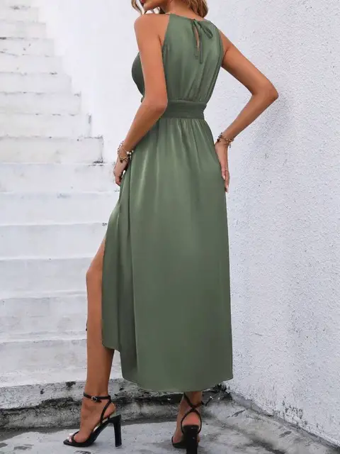 Olive Green Dress with Black Sandals