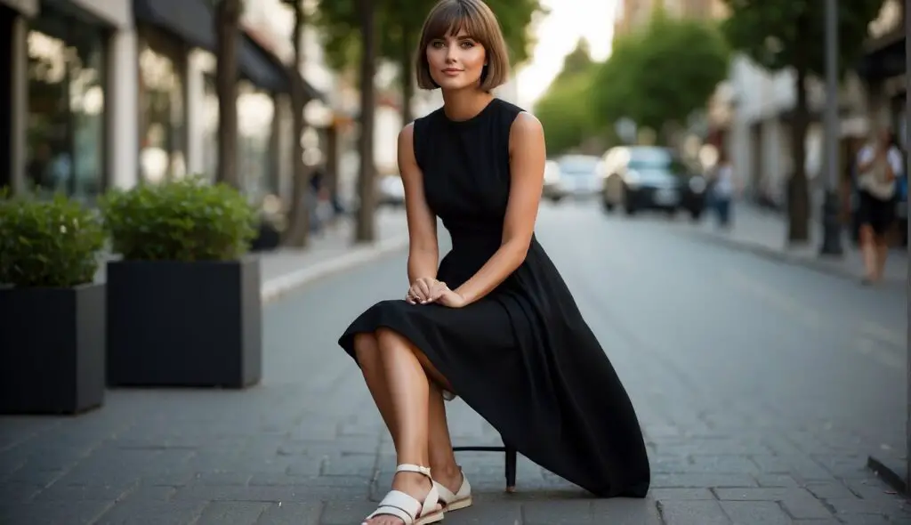 Black Dress and White Sandals 