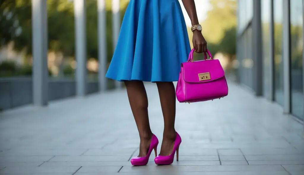 Blue Dress with Fuchsia Pink Heels