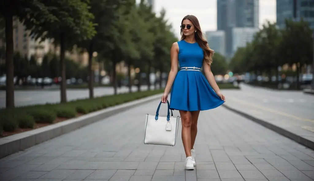 Blue Dress with White Shoes