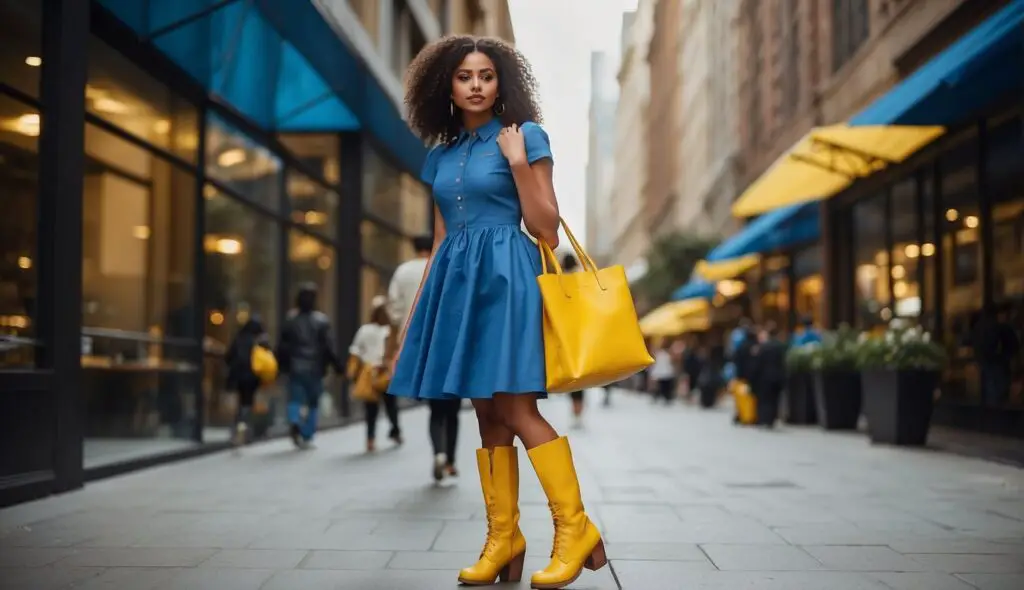 Blue Dress with Yellow Boots