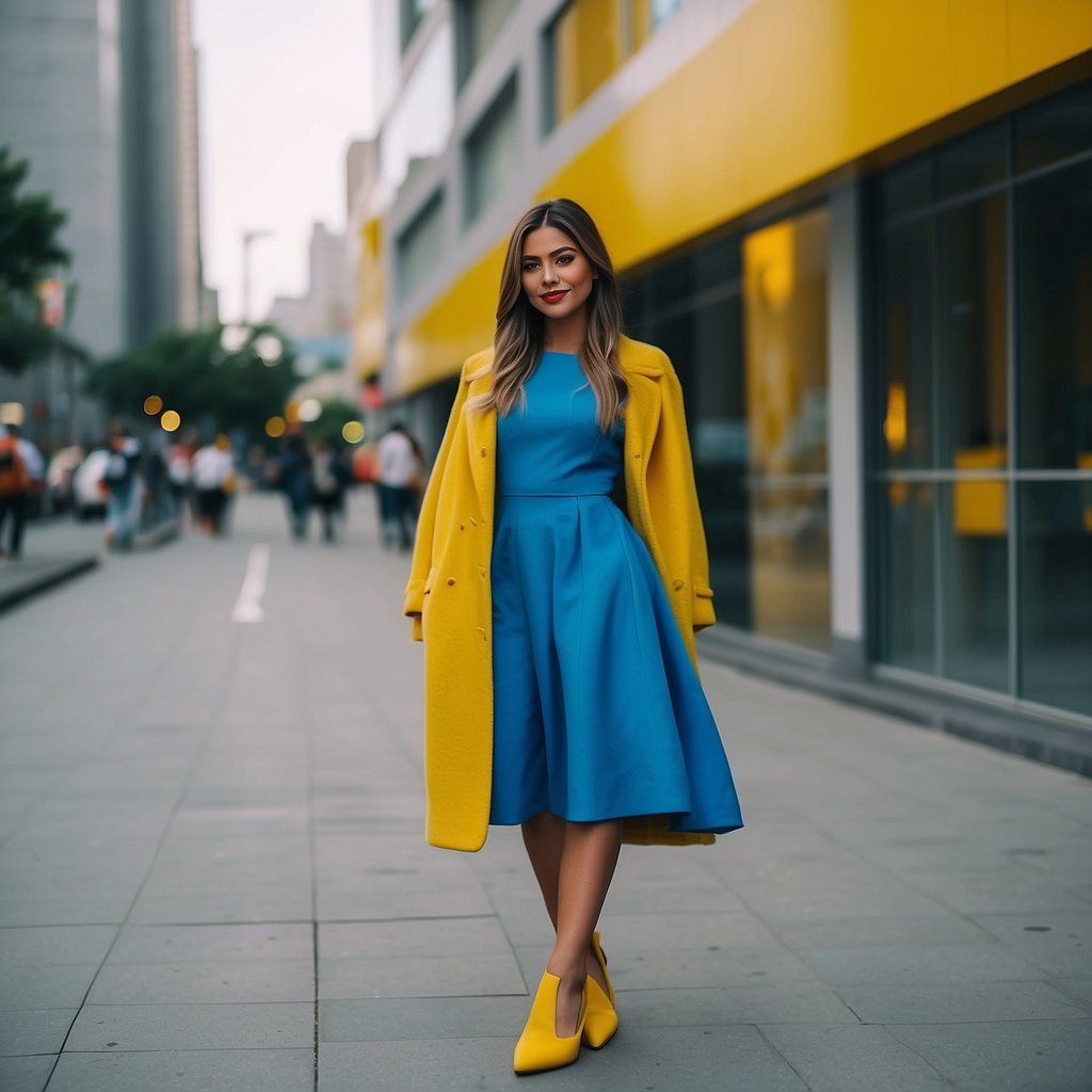 Blue Dress with Yellow Heels