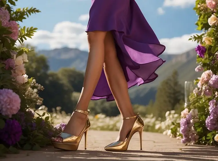 Purple Shoes with Gold Heels