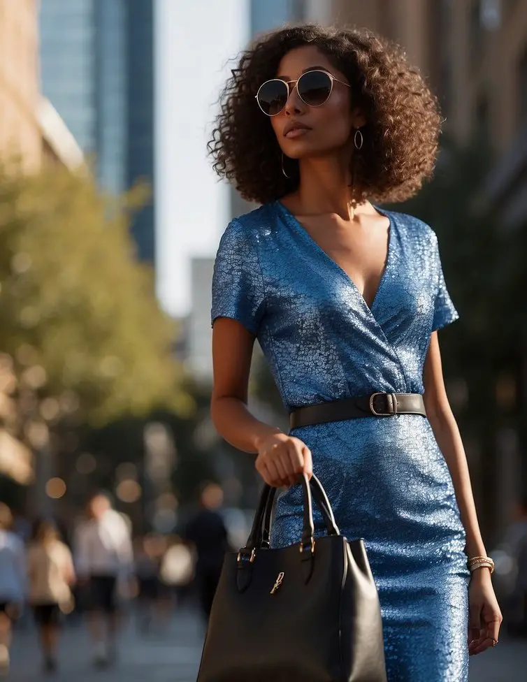 Blue Dress with Silver Accessories