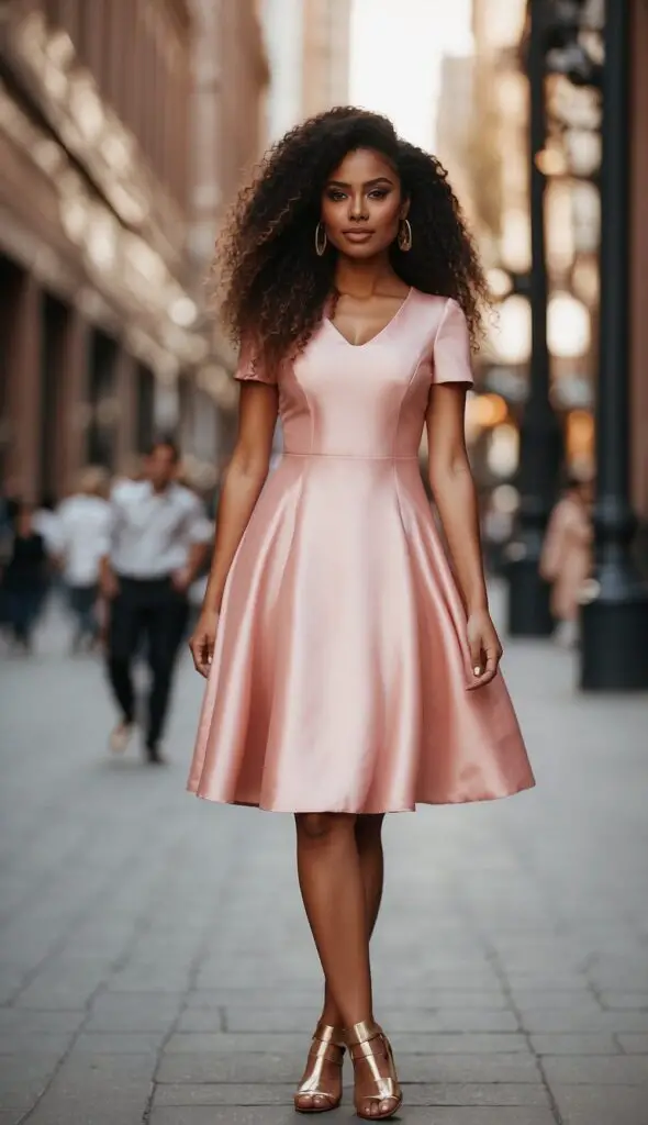 Blush Pink Dress with Metallic Shoes