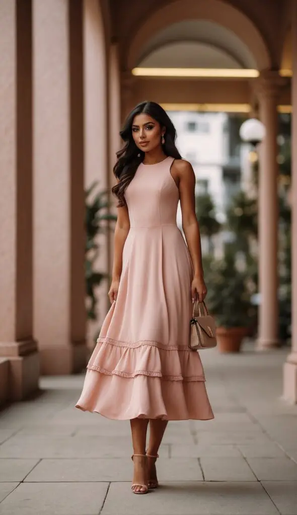 Blush Dress with Nude Sandals