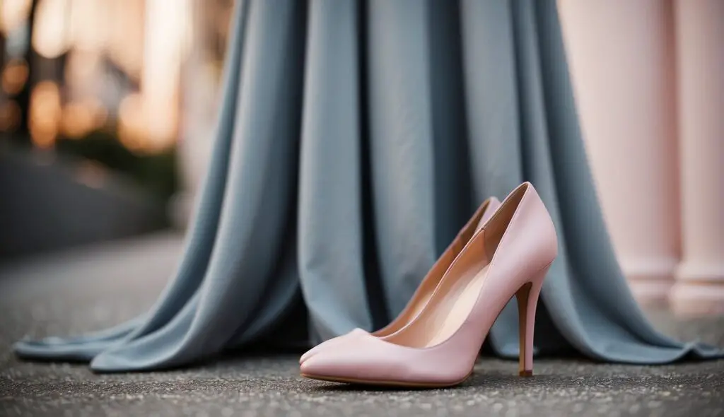 Grey Dress with Blush Pink Heels 