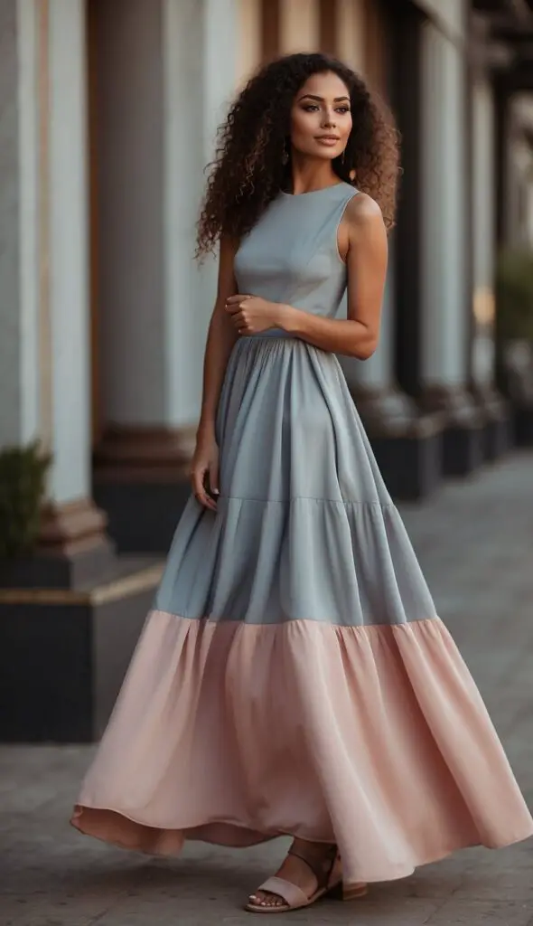 Grey Dress with Blush Pink Sandals