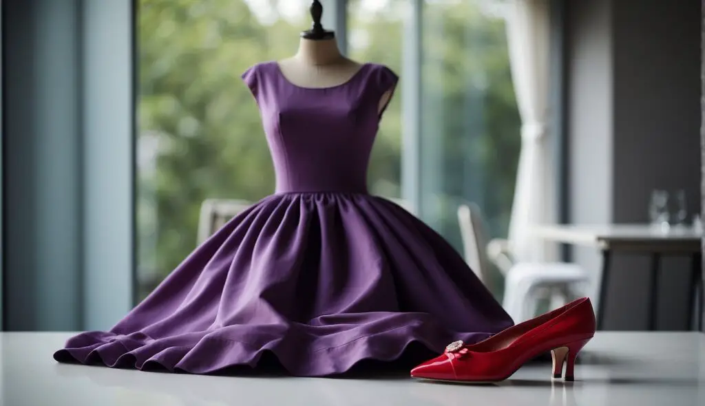 Purple Dress with Red Shoes