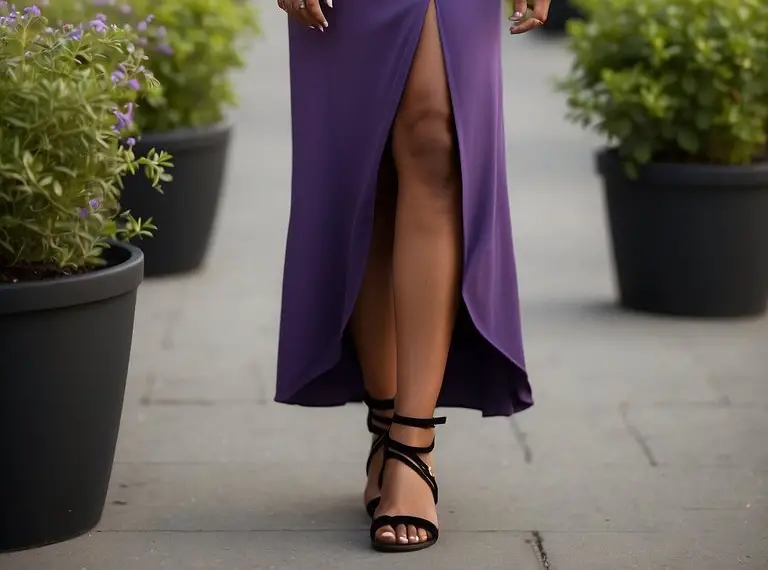 Purple Dress with Black Sandals