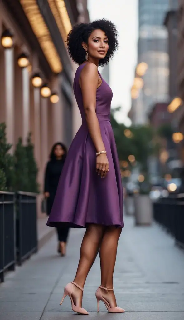 Purple Dress with Blush Shoes 