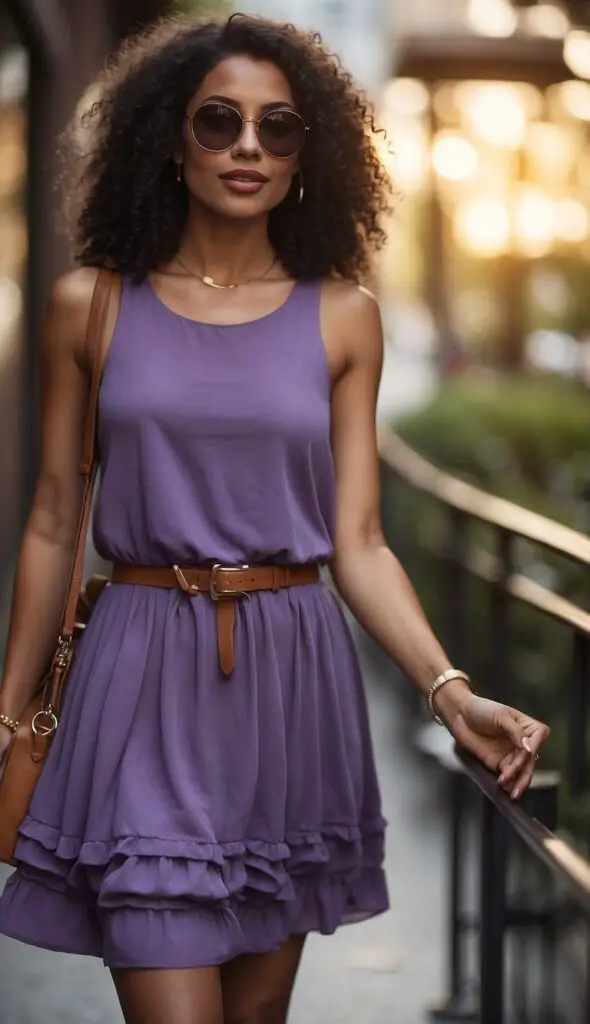 Purple Dress with Brown Bag