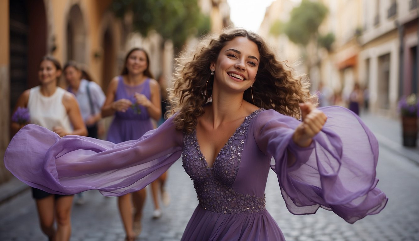 Happy Woman Wearing Purple Dress