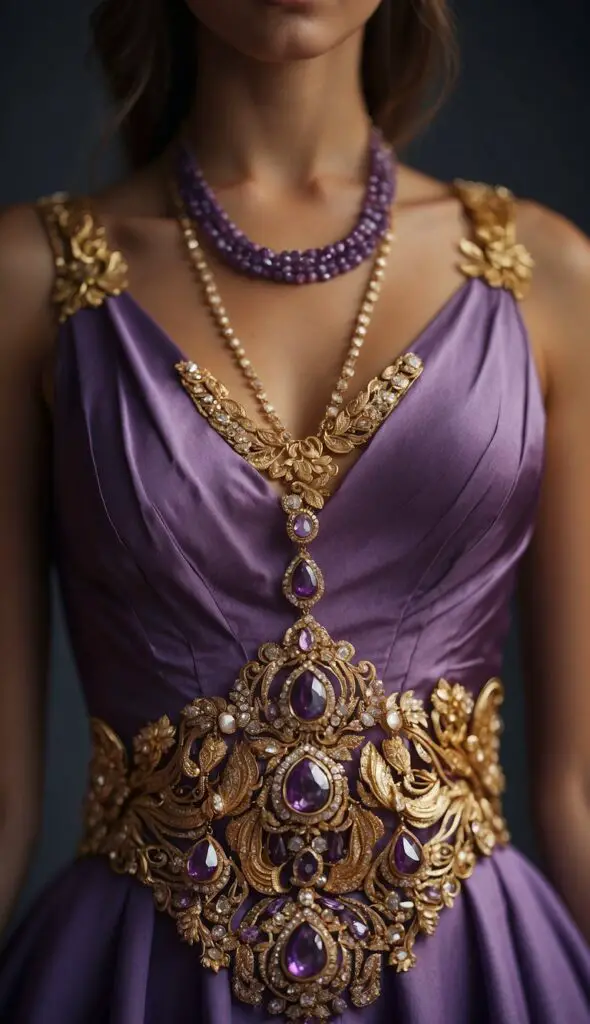 Purple Dress with Gold Accessories